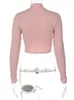 Damskie Bluzki Koszule Turtleneck Z Długim Rękawem Crop Top Fashion Women 2022 Sznurek Ruched Bluzka Koszula różowy
