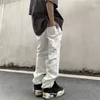 Mode mäns ursprungliga graffiti tryck trasiga jeans rak stor storlek casual denim byxor high street lösa byxor269a