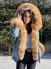 Kvinnors Fur Jacka Denim Jacka Natural Fur Lining Jacket Ladie Winter Warm Cotton Coat 211110