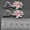 Earrings & Necklace St Red Garnet Flower Silver Color Jewelry Sets Women Wedding Zirconia Bracelet Pendant Ring QS0534