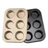 Cupcake Pan Ovenware Muffin Aeronaval Carbono Não-Stick 6 Copo Mold Cozinha Panelas Bakeware Ouro / Preto