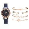 Luxury Brand Rose Gold Starry Sky Dial Klockor Kvinnor Kristall Armband Quartz Armbandsur 5 st Set Relogio Feminino