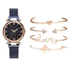 Orologio da polso al quarzo con cinturino in cristallo da donna con quadrante cielo stellato in oro rosa di marca di lusso Set da 5 pezzi Relogio Feminino