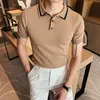Mäns Polos Märke Stickad Skjorta Solid Färg Business Casual 2021 Sommar Kortärmad T-shirts Högkvalitets Golf Mens Kläder