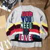 Märke Designer Fall Winter Sweater Tjock Varma Pullovers Fashion Rainbow Letter Jacquard Knitwear Women O Neck Tops C-043 210922