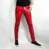 男性スキニーレザーオートバイパンツ男性ファッションヒップホップロックパンクスリムフィットPUレザーズボンステージ衣服CAN BECUSTOM 210201