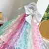 Летняя девушка детская мода трехмерное цветочное платье Радужная одежда 210702