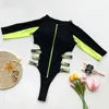 In-X Traje de baño de manga larga de malla de una pieza con cremallera Traje de baño sexy Mujeres Monokini Tanga Traje de baño con estampado de serpiente para mujer Bañistas Trajes de una pieza