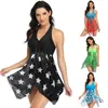 Women's Swimwear Sexy Off Shoulder Two Piece Swimsuit Dress Print Women Bathing Suit Beachwear Monokini Bikini Set S-2XL