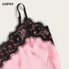 LOPNT Sexy Dames Col En V Pyjama Ensemble Sans Manches Sangle De Nuit Cils Dentelle Satin Cami Avec Short Rayé Ensemble De Nuit Q0706