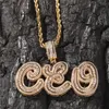 Gold Silver Color Bling CZ Cursive Letters Custom Name Letter Pendant Necklace for Men Women with 3mm 24inch Rope Chain