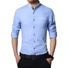 Fashion Casual Men Shirt Long Sleeve Mandarin Collar Slim Fit Korean Business s Dress s Clothes M-5XL 210721