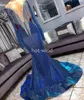 2022 Robes de soirée de bal à paillettes bleu royal avec des glands brillants longues manches sirène robes de soirée 2K19 robe formelle sur mesure EE