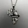 Fashion Hip Hop Stainless Steel Necklace Africa Map Animal Pattern Pendant for Women Men 4 Color Long Chain Jewelry Wholesale