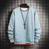 Automne Harajuku Sweats Hommes Casual Couleur Unie Sweat O-cou Faux Deux Pull Hommes Base Tops Streetwear 211217