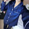 WENYUJH 2ピースFAUXシルクサテンパジャマセット秋の女性寝室長袖半袖ナイトガウン女性レディースPajamas x0526