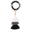 Beaded Keychain Party Favor Läder Tassel Träpärla Key-Chain Beads Tring Key Ring Chain Silicone Women Wrist Rem Bracelet RRE10735