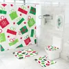 Carpets Christmas Printing Waterproof Household Shower Curtain Polyester Cloth Bathroom Four Piece Set