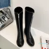 Stivali Donna Taglie forti 32-46 Moda Autunno Inverno Punta tonda Zip Tacchi quadrati Med Scarpe Calzature in pelle alte al ginocchio 20-25