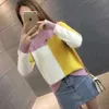 Women Color Block Pullover Sweater Autumn Winter Fashion Large Size Round Neck Knitted Tops Female Long Sleeve Jumper S-2XL 211007