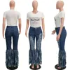 CM.YAYA Hole Hollow Out Denim Pants Women Retro Solid Sexy Jeans Ripped Flare Trousers Street Skinny High Waist Lady 211129