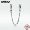 100% 925 Sterling Silver The Key to Heart Silicon Safety Chain Charm Fit Wostu Original Beads Bracelet Jewelry Q0531