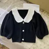 Women's Jackets 2021 Miu Puff Sleeve Doll Collar Cardigan Sweet And Age-reducing Lapel Mid-sleeve Short Top Autumn Style