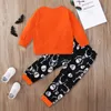 Ensembles de vêtements pour bébés filles et garçons, tenues de printemps et d'automne pour enfants, haut à manches longues imprimé Orange + pantalon à tête de mort, costume chinois pour enfants