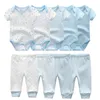 6/9 pcs menina recém-nascido unisex sólido bodysuits + calça algodão menino roupas de manga curta meninas bebê roupas desenhos animados 210309
