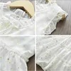 New Summer Girls Mini V Neck Short Sleeve Cotton Ruffle Bow 2021 White Black Star Pattern Western Style Princess Dress Q0716