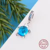 Fit Original Pandora Charm Armband 100% 925 Silver Murano Glass Blue Turtle Bead Pendant för att göra kvinnor Berloque 2020 Ny Q0531