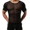 Men's T-Shirts Sexy Skinny T Shirt Men Tops Black See Through Mesh Short Sleeve TShirt Perspective O Nek Underwear Nightwear284K