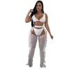 Les femmes discothèque portent des bikinis sexy + pantalons en maille vêtements d'été de couleur unie maillots de bain chauds deux pièces + leggings transparents 3 pièces ensemble DHL SHIP 4546