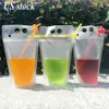 Clear Mugs Magic Drink Pouches with Straw Resealable Ice Smoothie Bags Drinking Straws Reusable Juice Pouch FT01