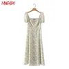 Tangada Summer Femmes Fleurs Imprimer Robe de style français Col carré Puff manches courtes Dames Sundress 2M55 210609