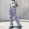 Rétro Zebra rayé droit femmes pantalons longs décontracté imprimé taille haute streetwear pantalon femme dames pantalon mince 210619