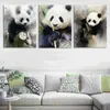Peinture murale imprimée sur toile, décoration artistique, Panda noir et blanc, manger du bambou, pour salon, affiche de maison sans cadre