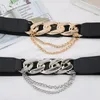 Riemen meerlagige ketting dames riem elastische stretch gold sliver metalen gesp bakken riemen mode wilde jas jurk pu lederen taillebandbelts doen