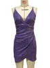 Повседневные платья Sruby Fashion Foreign Trade Ladies Party Banquet платье Purple Sequin подвески V-образное вырезок сексуальные ягодицы 2022