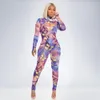Women Retro Print Long Sleeve Crop Tops Bodycon Jumpsuit + Pants Two Piece Set Sexy Party Club Matching Fitness Outfits 210525
