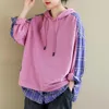 Women's Hoodies & Sweatshirts Spring Korea Fashion Patchwork Plaid Casual Women Long Sleeve Loose Hoody Tops Ladies Hoodie Clothing Plus Siz