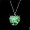 Pendant Necklaces & Pendants Jewelry Heart Shape Hollow Glowing In The Dark Necklace For Women Crystal Luminous Wholesale Christmas Gifts Dr