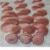 Paquets brésiliens de cheveux humains vierges de vague de corps avec fermeture en dentelle couleur rose bébé extensions de tissage de cheveux Remy non transformés or rose T3970109