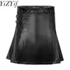 2020 Mens Gladiator Style Utility Kilt Wetlook Pläterad Split Wrap Men's Black Scottish Kjol för Cosplay Costume Party Club Wear X0628