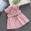 Princess Dress for Girl Cotton Baby Girl Dress Haftowane Kamizelki Peach Sukienki Lato 1-4y Q0716