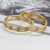 Lucky Eye Micro Pave Zircon Fatima Hand Turkish Evil Bangle Gold Color Copper Open for Women Girls Smycken BE220 210918276X