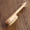 Wood Boar Bristle Bath Brush Curved Handle Massage Exfoliator Brushes Comfortable Body Cleaning CCB9870