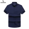 Shan Bao Verão Marca Solta Camisa de Manga Curta Business Casual Plus Size Men's Lightweight Fino Camisa Azul Branco Preto 210531