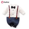 Spring and Autumn Cotton Baby Boy Grace Imitation Long Sleeve Gentleman Bow Tie Jumpsuit Rompers Baby's Clothes 210528
