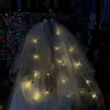 60 cm LED Luminous Wesele Perły Białe Welony ślubne Dla Dzieci Princess Party Hetdress Mantilla Yarn Fairy Wstążka Bow Hair Bows Decor G65ECM0